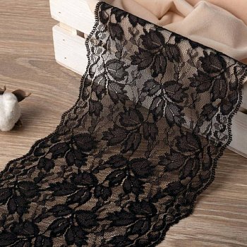 Кружево эластичное, 150 мм x 10 ± 1 м, цвет чёрный